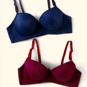 Two New Cute Underwire Bras size Medium Navy and plum